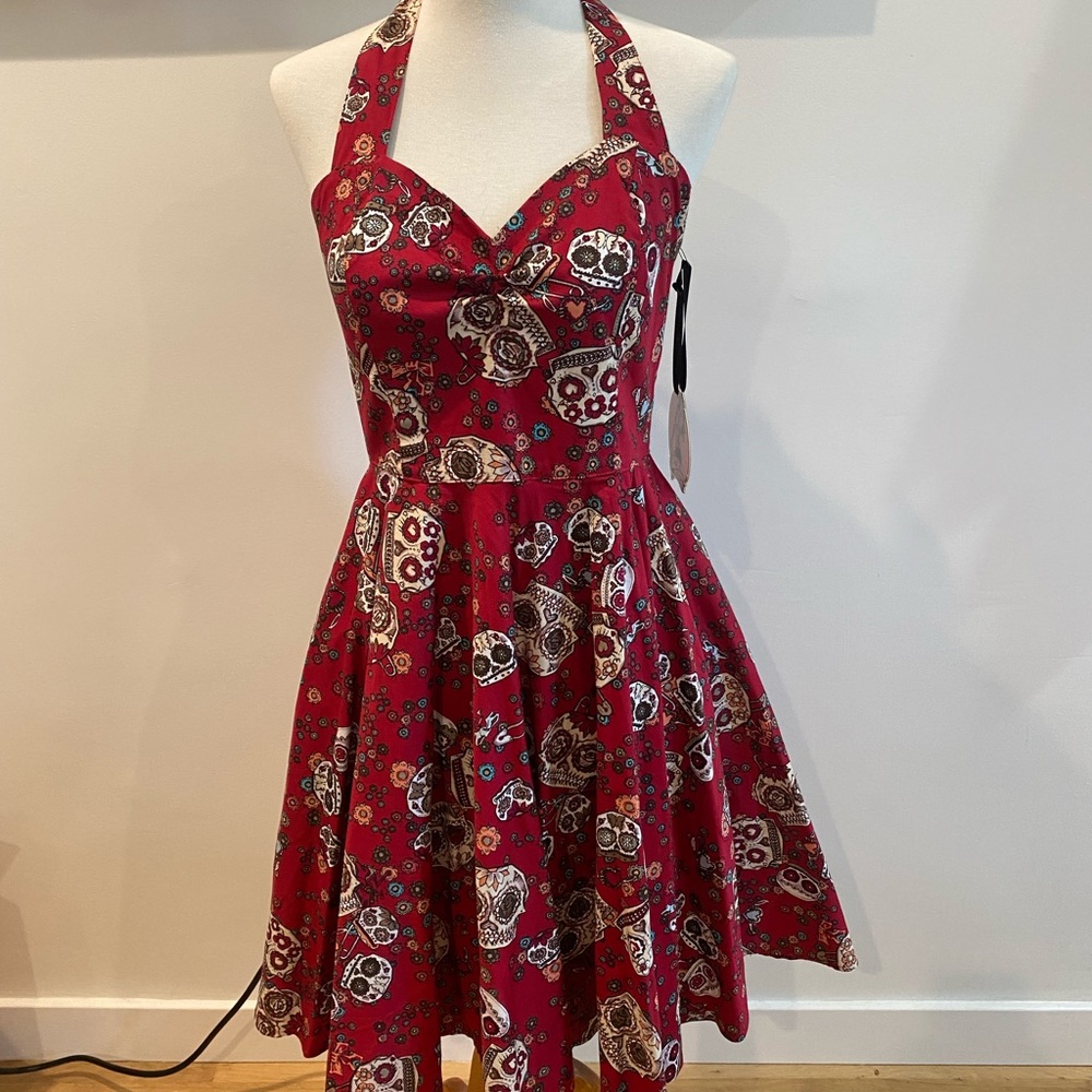 Hell Bunny Vixen sugar skulls halter dress- Small